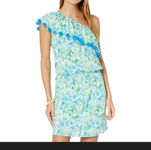 One-Shoulder Blue and Green Dress
